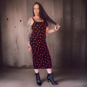 NEW Black heart print dress maxi dresses red heart dresses black dress red